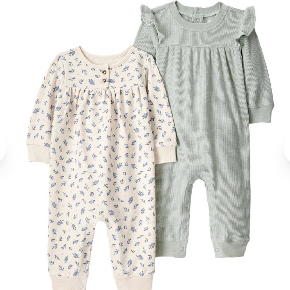 Carter's Floral Cream and Solid Green Bodysuits